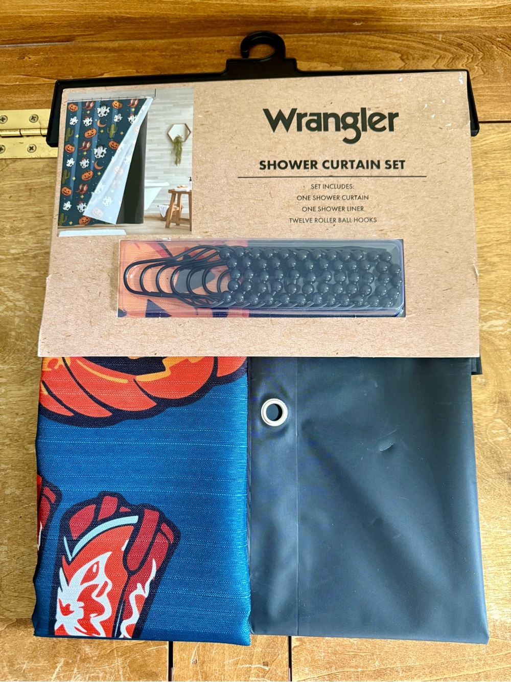 Wrangler Halloween Blue & Black Shower Curtain Set
